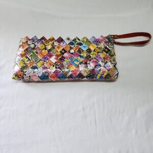 Nahui Ollin woven recycled zippered floral pouch clutch b20